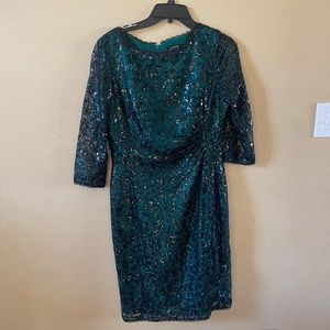 Emerald green and black sequined midi dress